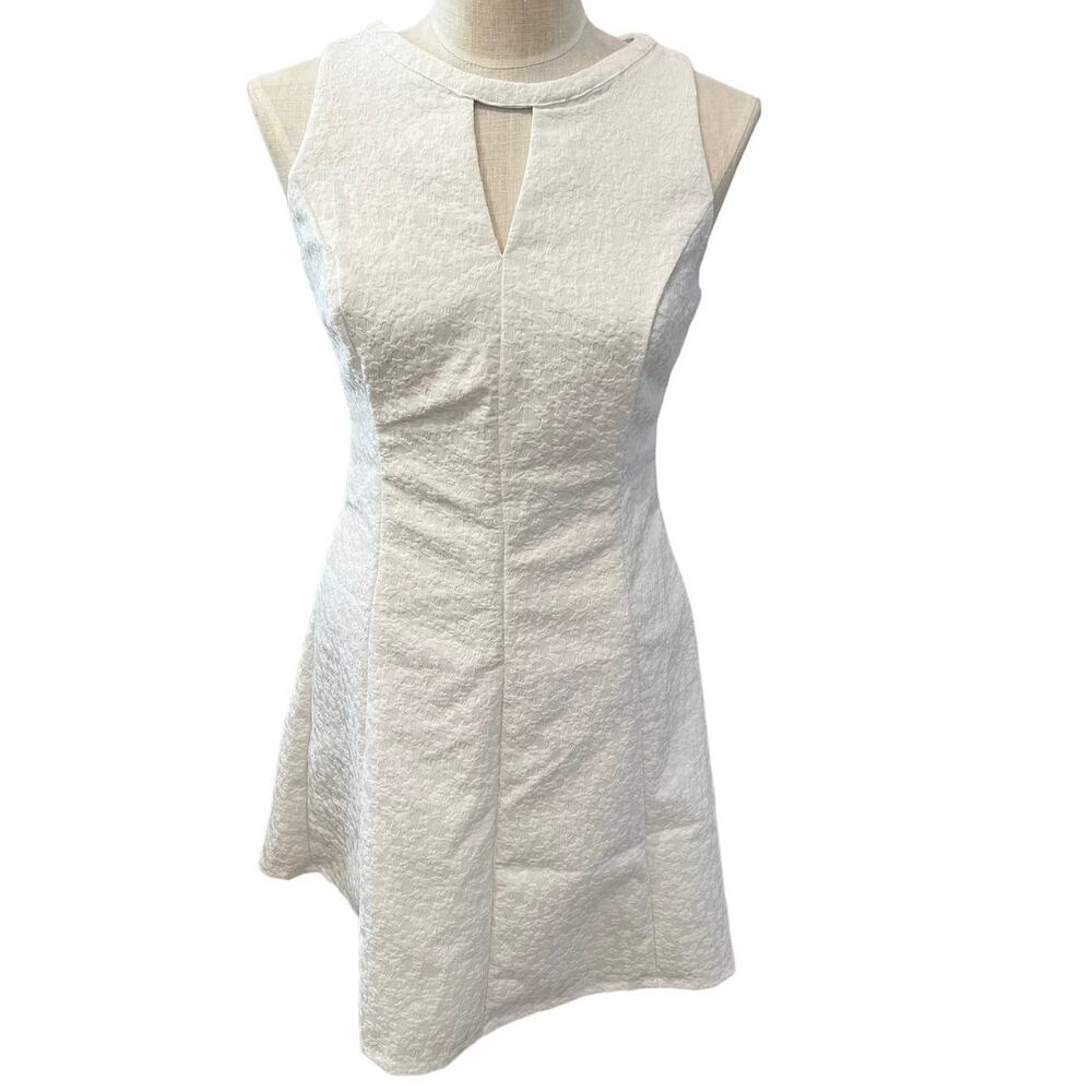 White House Black Market WHBM Fit and Flare Jacquard Dress White 4